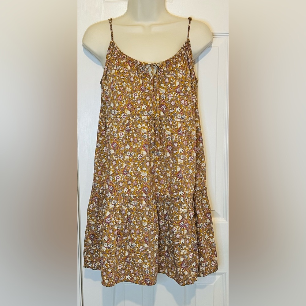 Old Navy Floral Brown Swing Dress, Adj straps, with pockets, Size XS